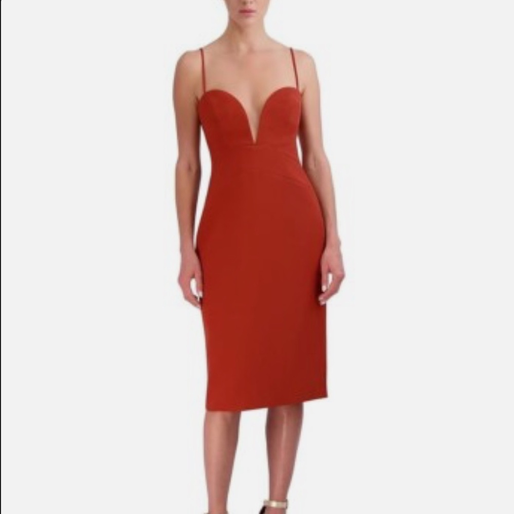 BCBGMaxAzria Stretch Double Face Crepe Dress Color Red Ochre Size 6 $298
